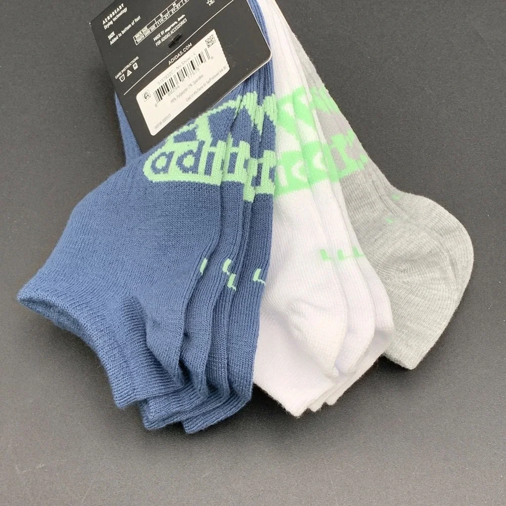 Adidas Youth Superlite No Show Socks 6-Pack L‎ 5Y-7Y Aeroready Blue Gray White